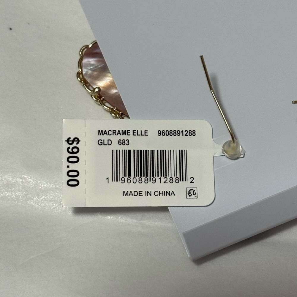 NWT Kendra Scott Macrame Gold Elle Drop Earrings in Pink Mother of Pearl - Picture 7 of 8
